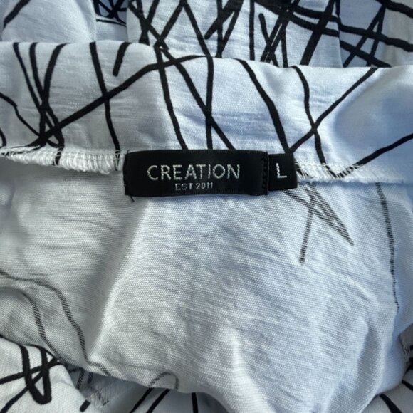 Creation Womens White & Black Abstract Print Button-Up Shirt Large 3/4 Sleeve - Picture 3 of 9